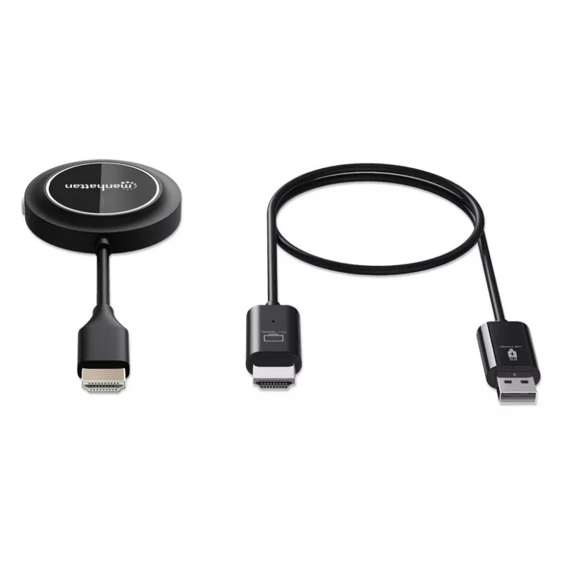 Manhattan 1080p Wireless HDMI Display Presentation Kit, 2-osaline komplekt koos HDMI-vastuvõtja ja HDMI-saatja dongle'iga, et kuvada traadita videosignaali sülearvutist/tahvelarvutist/nutitelefonist HDMI-teleris või projektoris, must