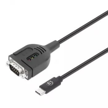 Manhattan USB-C - jadavärava muundurkaabel, 1 m, isane isasele, jada/RS232/COM/DB9, Prolific PL2303GT kiip, must kaabel, kolmeaastane garantii