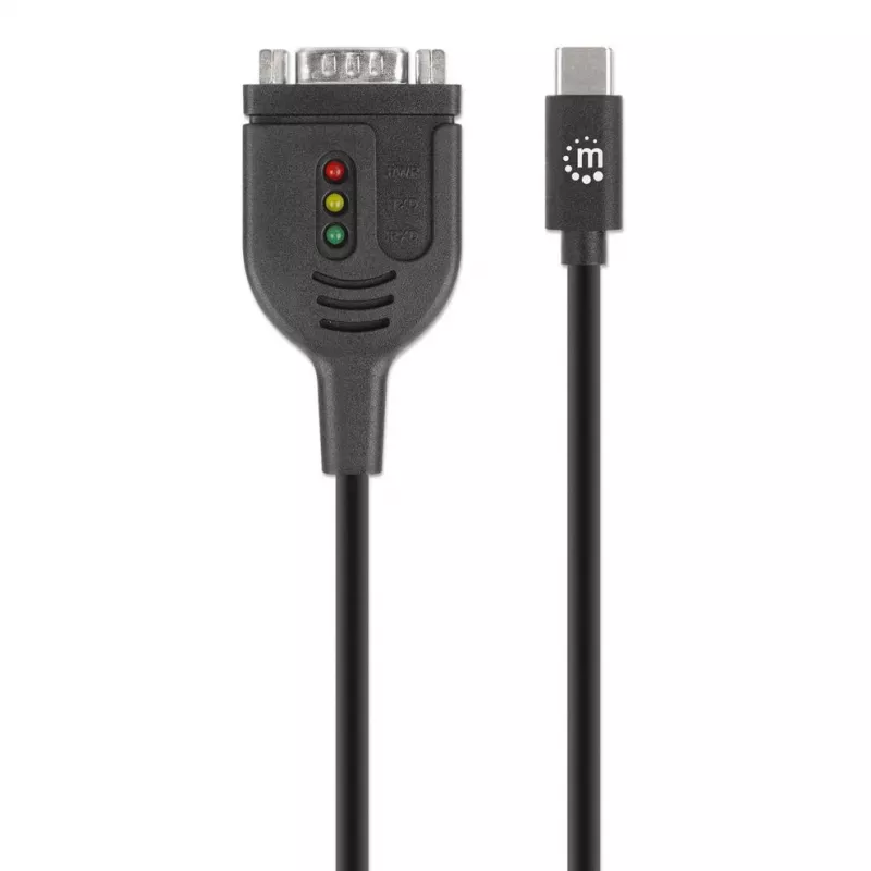 Manhattan USB-C - jadavärava muundurkaabel, 1 m, isane isasele, jada/RS232/COM/DB9, Prolific PL2303GT kiip, must kaabel, kolmeaastane garantii