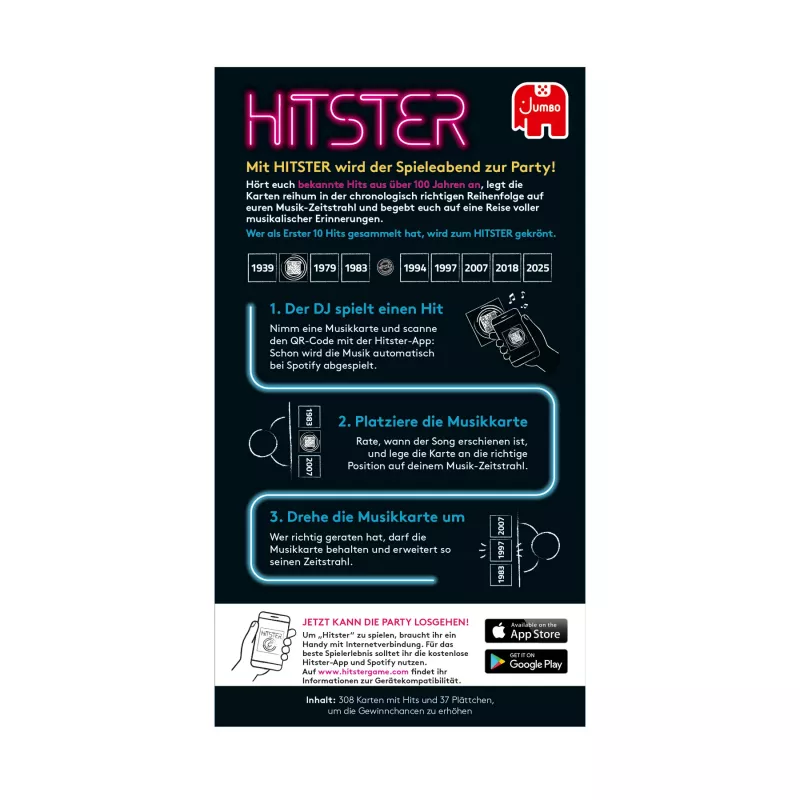 Jumbo Hitster (Deutsche Ausgabe), kaardimäng, pidu, 16 a, 30 min, 30 min