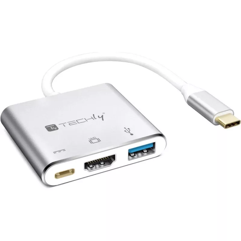 Techly IADAP USB31-HDMIPTY sülearvuti dokk/pordireplikaator Juhtmega USB 3.2 Gen 1 (3.1 Gen 1) USB-C Hõbedane