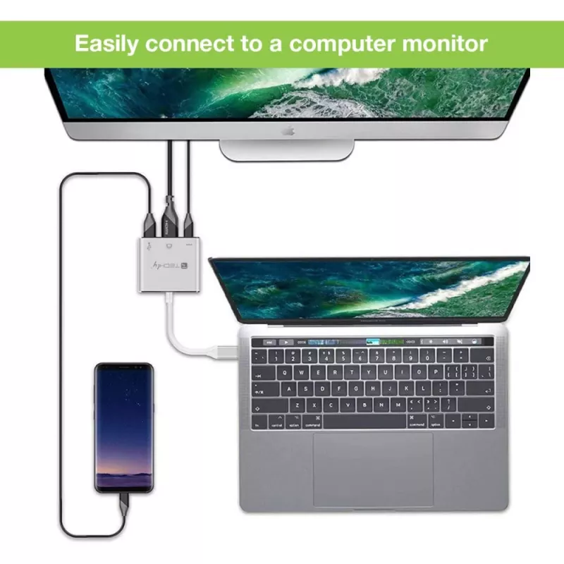 Techly IADAP USB31-HDMIPTY sülearvuti dokk/pordireplikaator Juhtmega USB 3.2 Gen 1 (3.1 Gen 1) USB-C Hõbedane