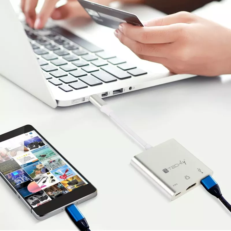 Techly IADAP USB31-HDMIPTY sülearvuti dokk/pordireplikaator Juhtmega USB 3.2 Gen 1 (3.1 Gen 1) USB-C Hõbedane