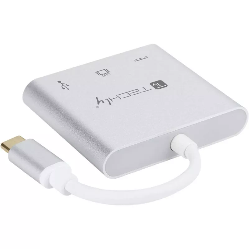 Techly IADAP USB31-HDMIPTY sülearvuti dokk/pordireplikaator Juhtmega USB 3.2 Gen 1 (3.1 Gen 1) USB-C Hõbedane