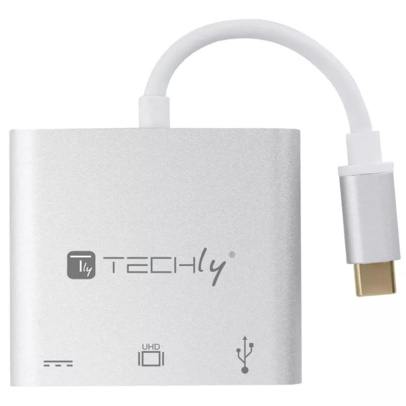 Techly IADAP USB31-HDMIPTY sülearvuti dokk/pordireplikaator Juhtmega USB 3.2 Gen 1 (3.1 Gen 1) USB-C Hõbedane