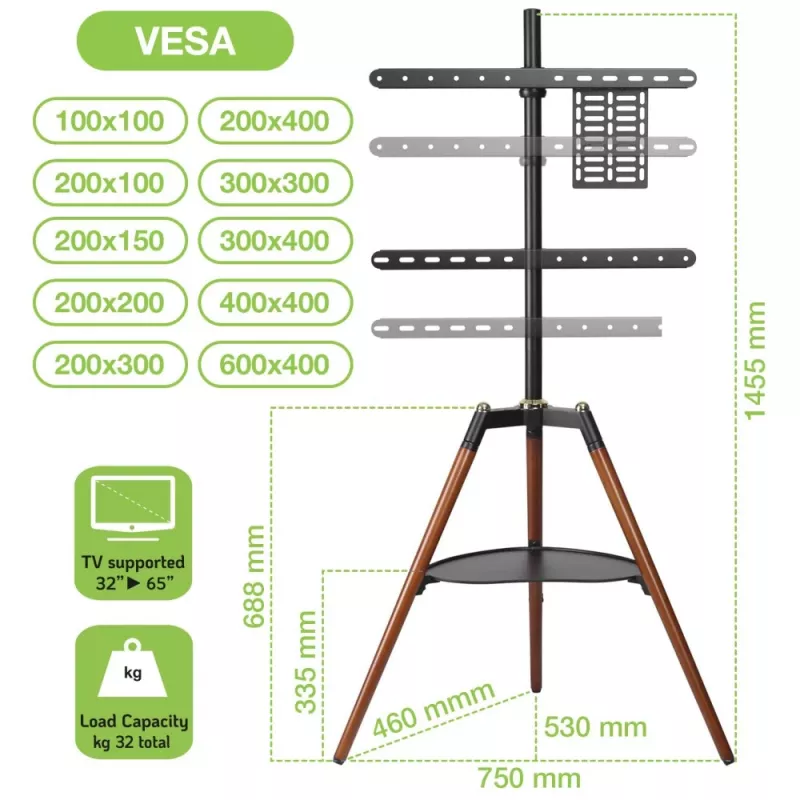Techly ICA-TR58 telerikinnitus/statiiv 165,1 cm (65 tolli) must, puit
