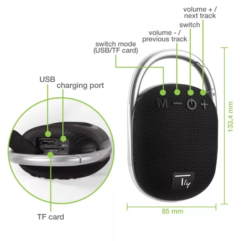 Techly ICASBL321BK kaasaskantav/peokõlar Mono kaasaskantav kõlar Must 5 W