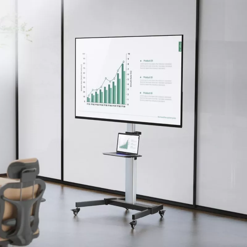 Techly põrandaalus riiuliga käru TV LCD/LED 37-86 tolli, 200 x 200 mm, 600 x 400 mm, -10 - 5°, 180°, alumiinium, plast, teras, must, hall