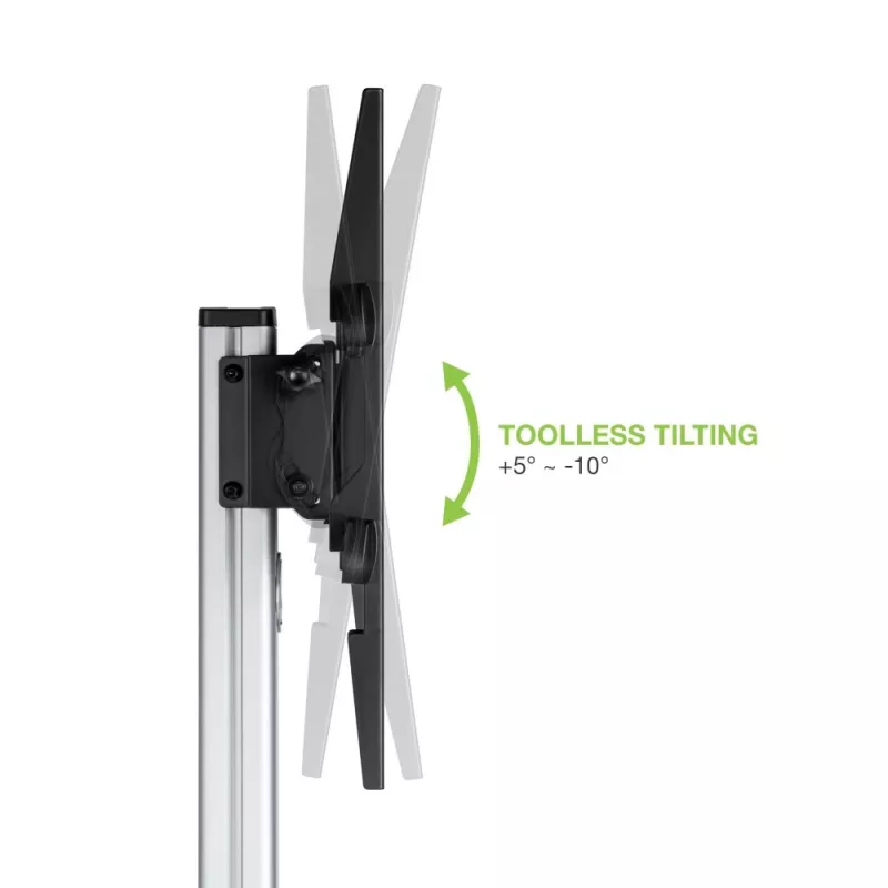 Techly põrandaalus riiuliga käru TV LCD/LED 37-86 tolli, 200 x 200 mm, 600 x 400 mm, -10 - 5°, 180°, alumiinium, plast, teras, must, hall