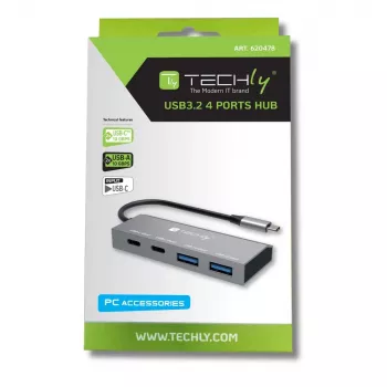Techly IUSB32C-HUB4AC2 sülearvuti dokk/pordi kordisti Juhtmega USB 3.2 Gen 1 (3.1 Gen 1) USB-C Hõbedane