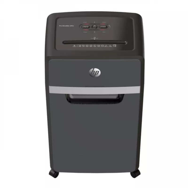 Paberipurustaja HP Pro Shredder 24CC — ristlõikega, 24-leheline maht, 4 x 35 mm, 30 L prügikast, 680 W, 220 mm etteandeava, must