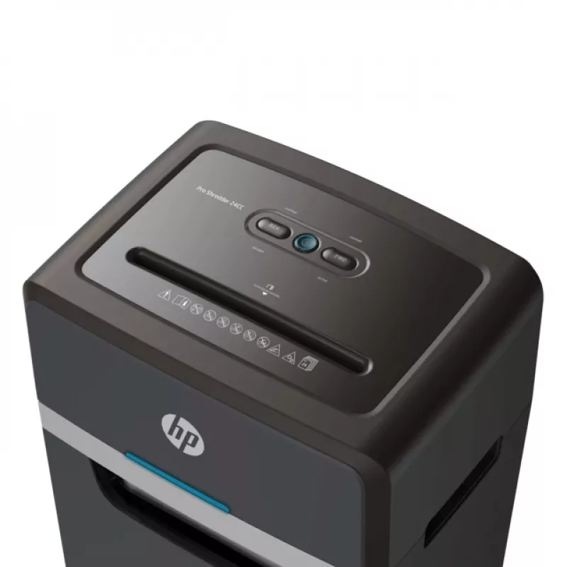 Paberipurustaja HP Pro Shredder 24CC — ristlõikega, 24-leheline maht, 4 x 35 mm, 30 L prügikast, 680 W, 220 mm etteandeava, must