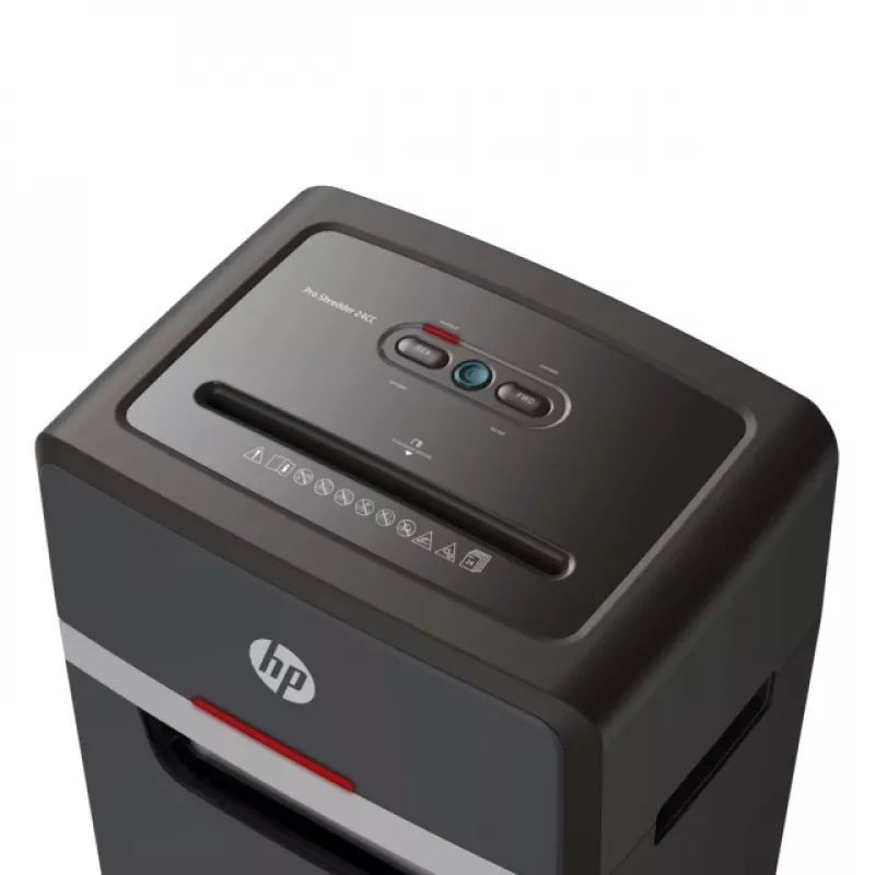 Paberipurustaja HP Pro Shredder 24CC — ristlõikega, 24-leheline maht, 4 x 35 mm, 30 L prügikast, 680 W, 220 mm etteandeava, must