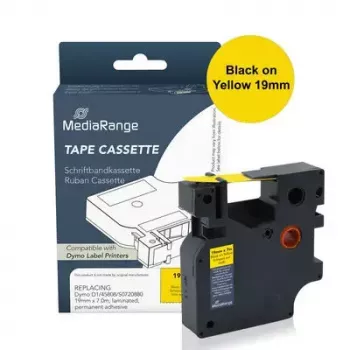 Sildilint MediaRange MRDY45808 Must kollasel D1 — 19 mm x 7 m, püsiv akrüülliim