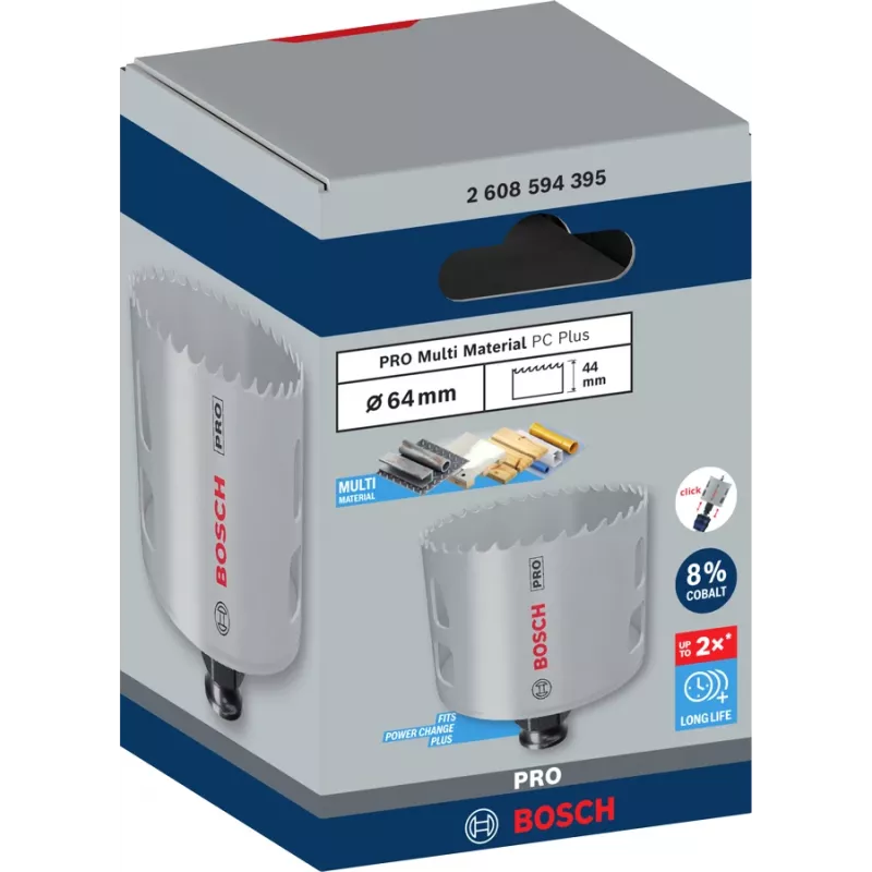 Augupuur Bosch PRO Multi Material PC Plus 44/64 mm — Üksik, 44–64 mm läbimõõt, puurile, kipsplaat/metall/plast/pehme puit