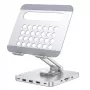 Techly 8-in-1 USB-C Hub Docking Station Tablet Stand, tahvelarvuti alus, hõbedane, alumiinium, 360°, USB 3.2 Gen 1 (3.1 Gen 1) USB-C, 5000 Mbit/s