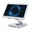 Techly 8-in-1 USB-C Hub Docking Station Tablet Stand, tahvelarvuti alus, hõbedane, alumiinium, 360°, USB 3.2 Gen 1 (3.1 Gen 1) USB-C, 5000 Mbit/s