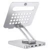 Techly 8-in-1 USB-C Hub Docking Station Tablet Stand, tahvelarvuti alus, hõbedane, alumiinium, 360°, USB 3.2 Gen 1 (3.1 Gen 1) USB-C, 5000 Mbit/s