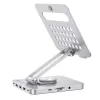 Techly 8-in-1 USB-C Hub Docking Station Tablet Stand, tahvelarvuti alus, hõbedane, alumiinium, 360°, USB 3.2 Gen 1 (3.1 Gen 1) USB-C, 5000 Mbit/s