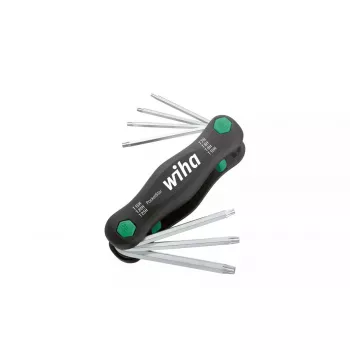 Kokkuvolditav Torx-võtmekomplekt Wiha 25128 — 7 tk (T7–T25), must/roheline, 104 g