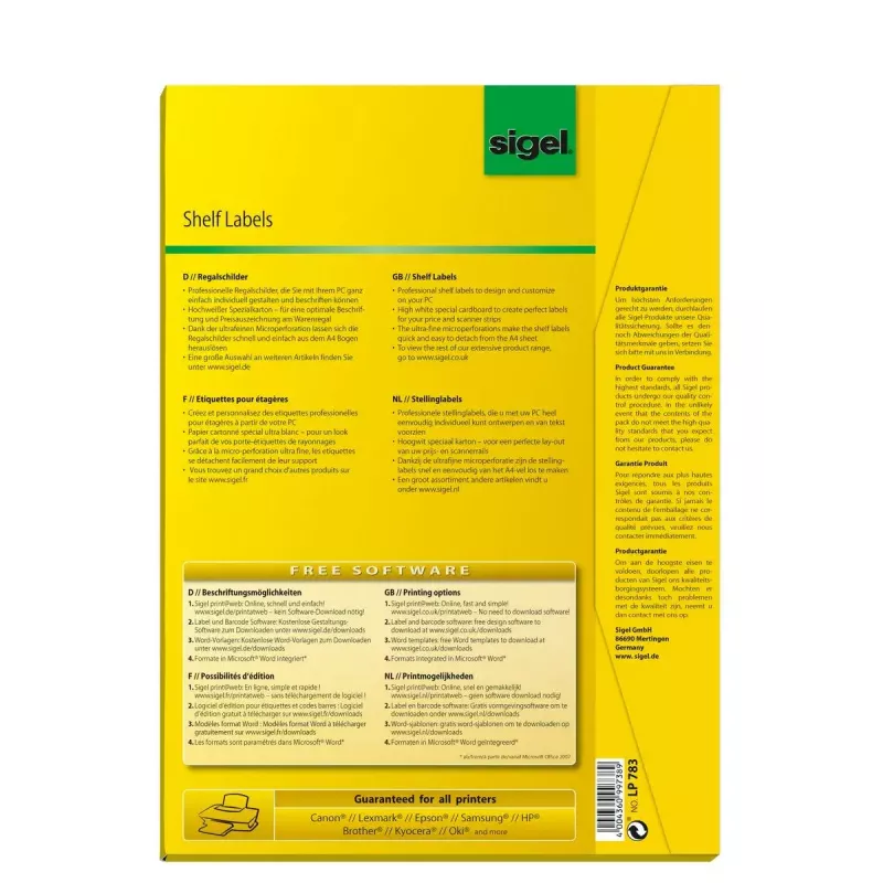 Isekleepuv silt Sigel LP783 Ristkülik Valge 420 tk