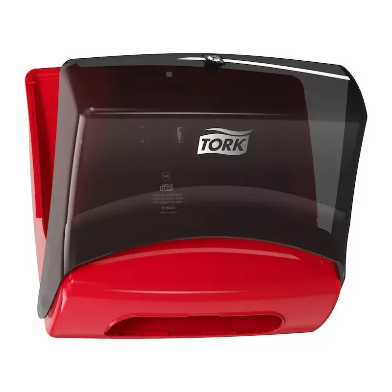Paberkäterätikute dosaator Tork 654008 — seinale paigaldatav, laius 427 mm, sügavus 206 mm, kõrgus 394 mm, punane