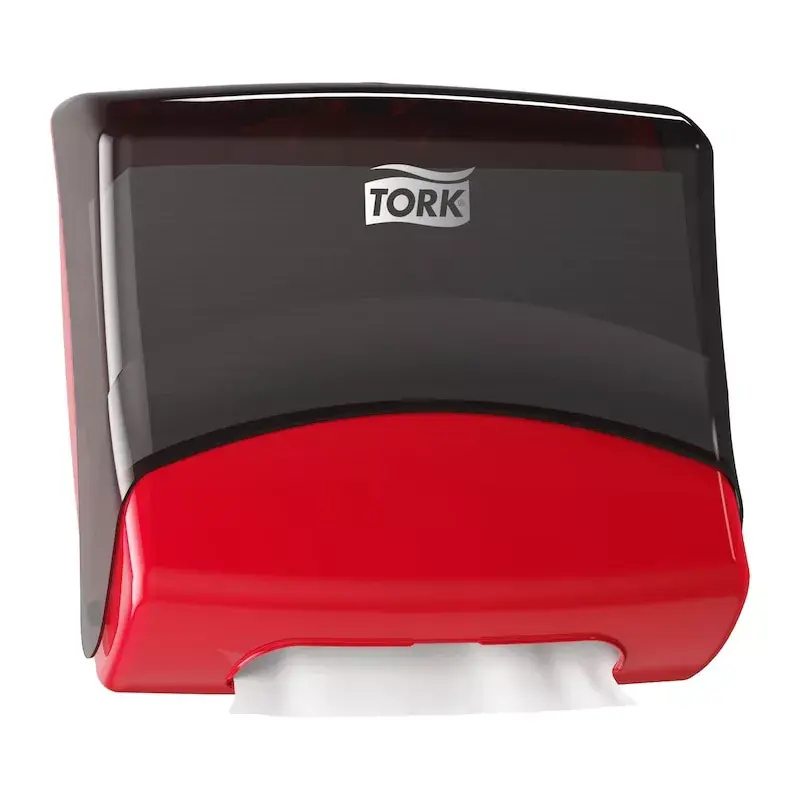 Paberkäterätikute dosaator Tork 654008 — seinale paigaldatav, laius 427 mm, sügavus 206 mm, kõrgus 394 mm, punane
