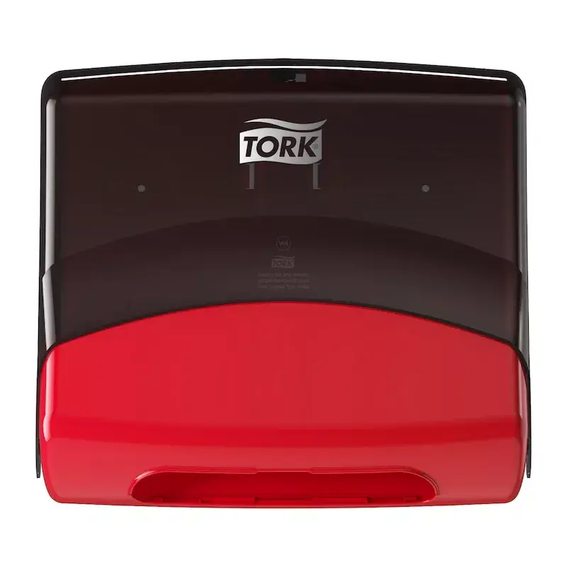 Paberkäterätikute dosaator Tork 654008 — seinale paigaldatav, laius 427 mm, sügavus 206 mm, kõrgus 394 mm, punane