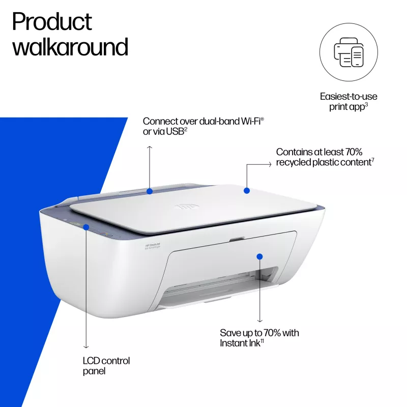 HP DeskJet 2922 juhtmeta multifunktsionaalne värviprinter, termotindiprinter, värvitrükk, 4800 x 1200 DPI, värviline kopeerimine, A4, valge