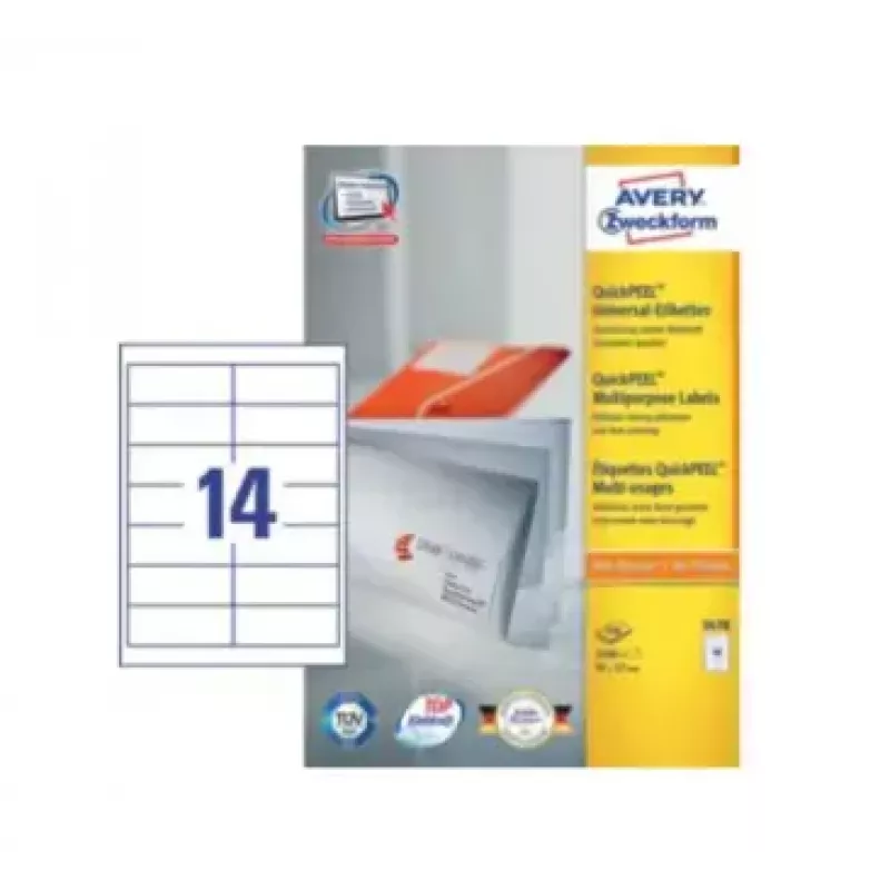Isekleepuvad aadressisildid Avery Zweckform 3678 — valge paber, 9,7×3,7 cm, 1400 silti (100 lehte)