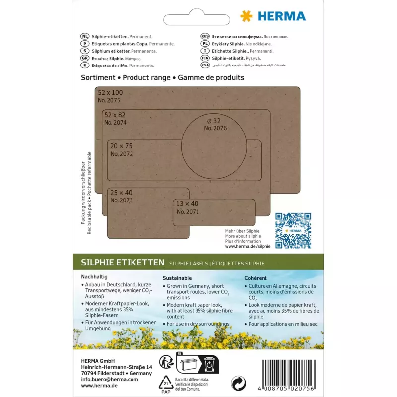 HERMA 2075 isekleepuv silt Ümarristkülik Püsiv Pruun 72 tk