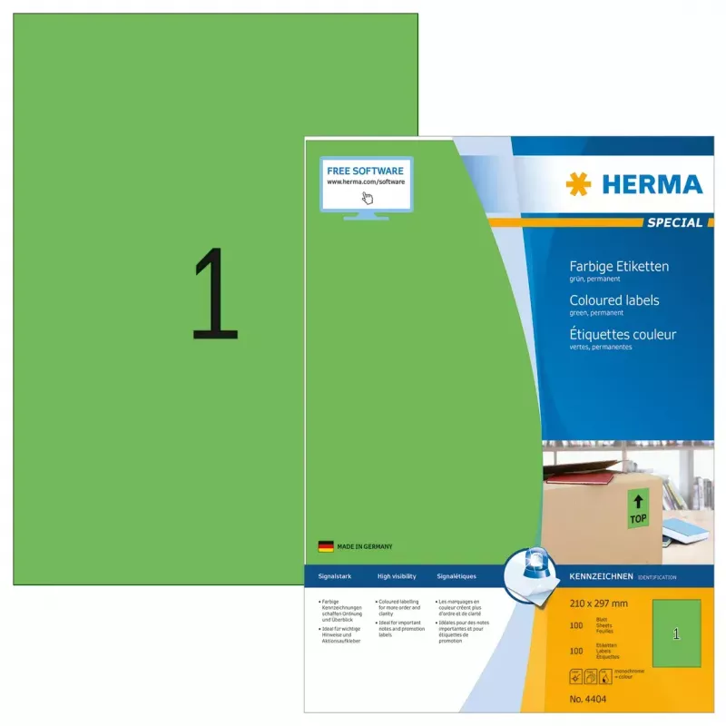 Isekleepuv printerisilt HERMA Coloured Labels A4 210x297 mm roheline paber matt 100 tk