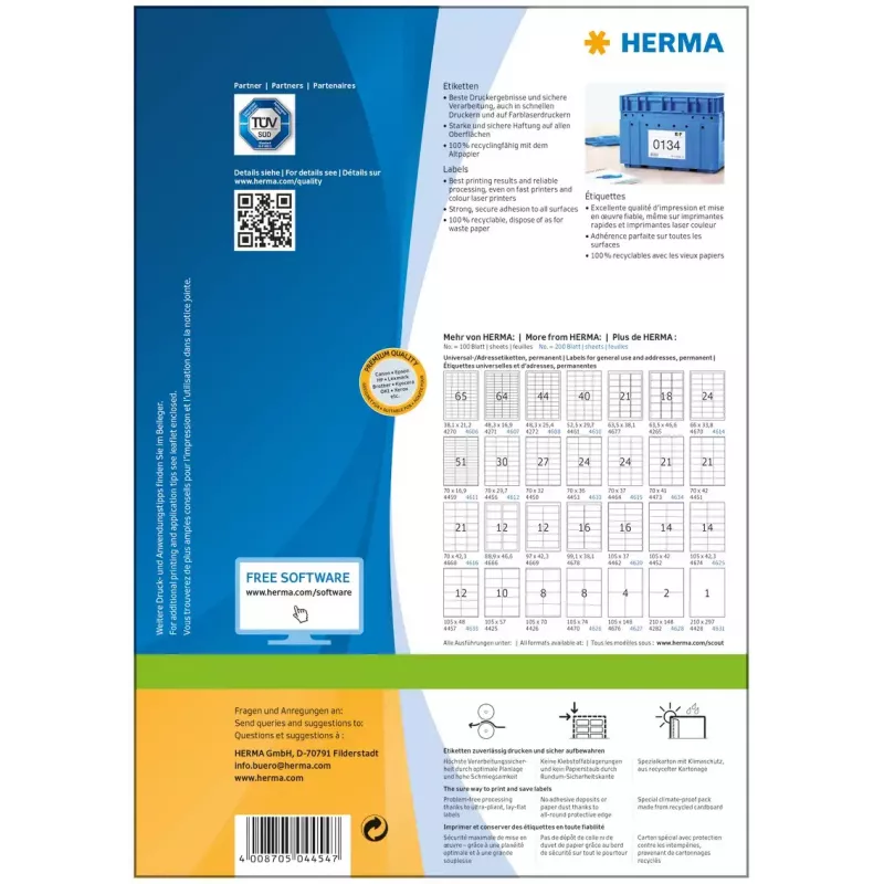Isekleepuv printerisilt HERMA Labels Premium A4 105x144 mm