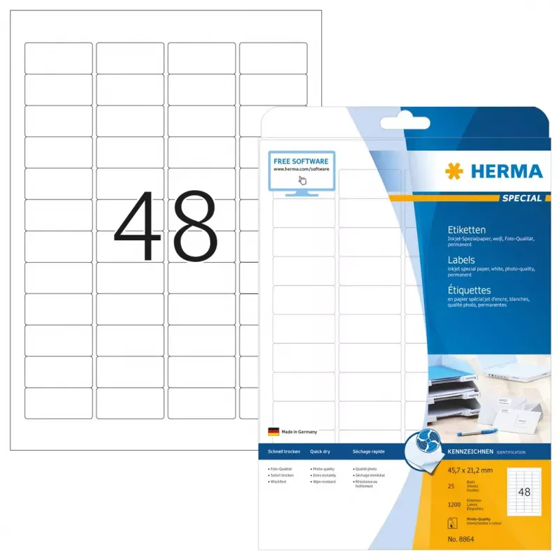 HERMA tindiprinteri etiketid A4 45,7x21,2 mm valge paber matt 1200 tk