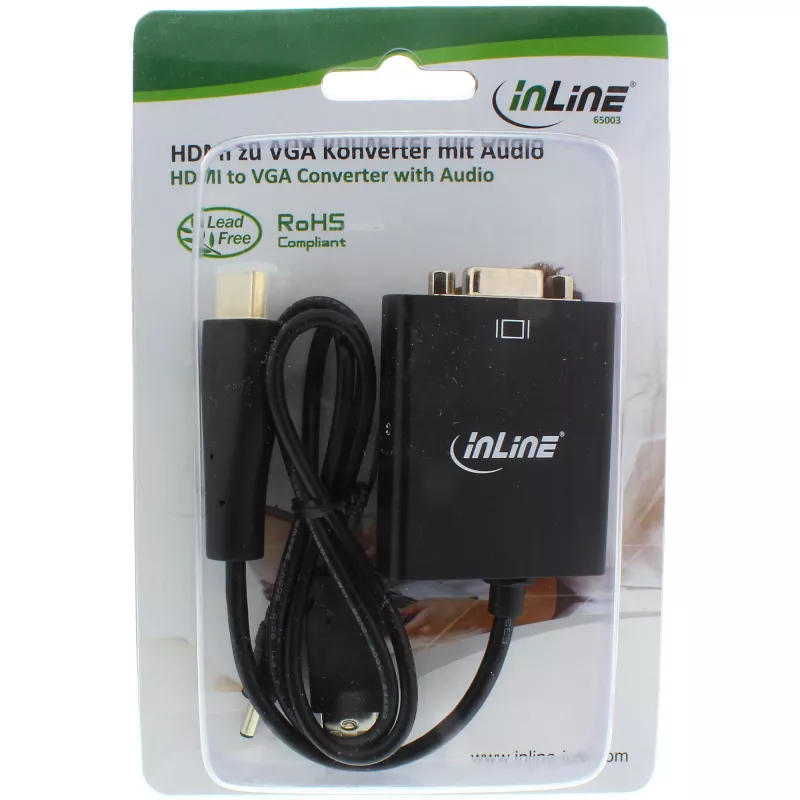 InLine'i muundur HDMI-lt VGA-le koos helisisendiga HDMI väljund VGA ja stereoaudio
