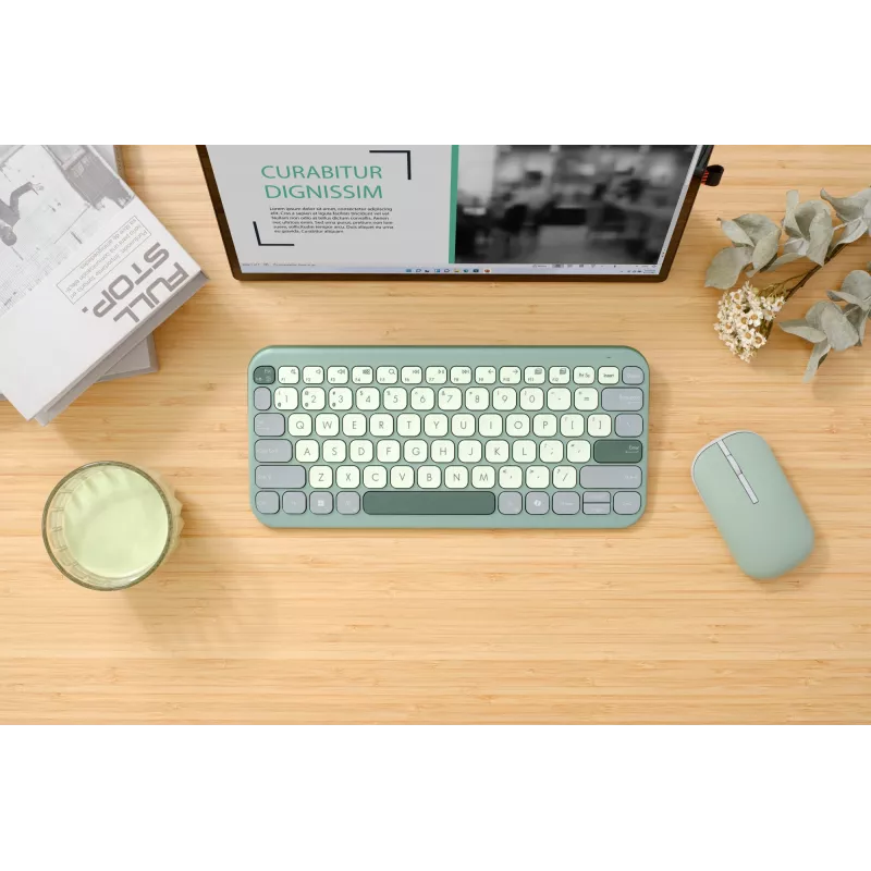 Juhtmeta Bluetooth 75% ASUS Marshmallow KW100 klaviatuur — QWERTZ paigutus, käärikytkised, roheline, kodune