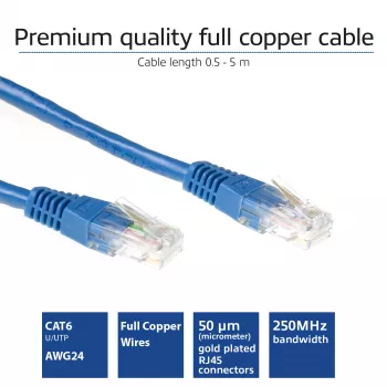 ACT sinine 5 meetri pikkune U/UTP CAT6 ühenduskaabel RJ45-pistikutega