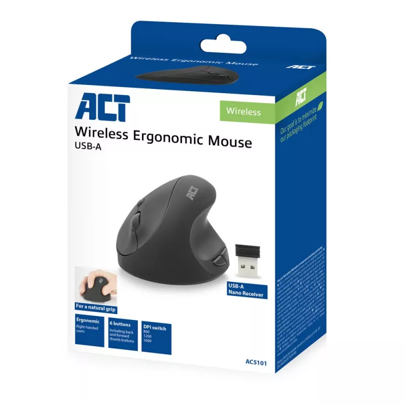 ACT juhtmevaba ergonoomiline hiir 1600 DPI RF Wireless