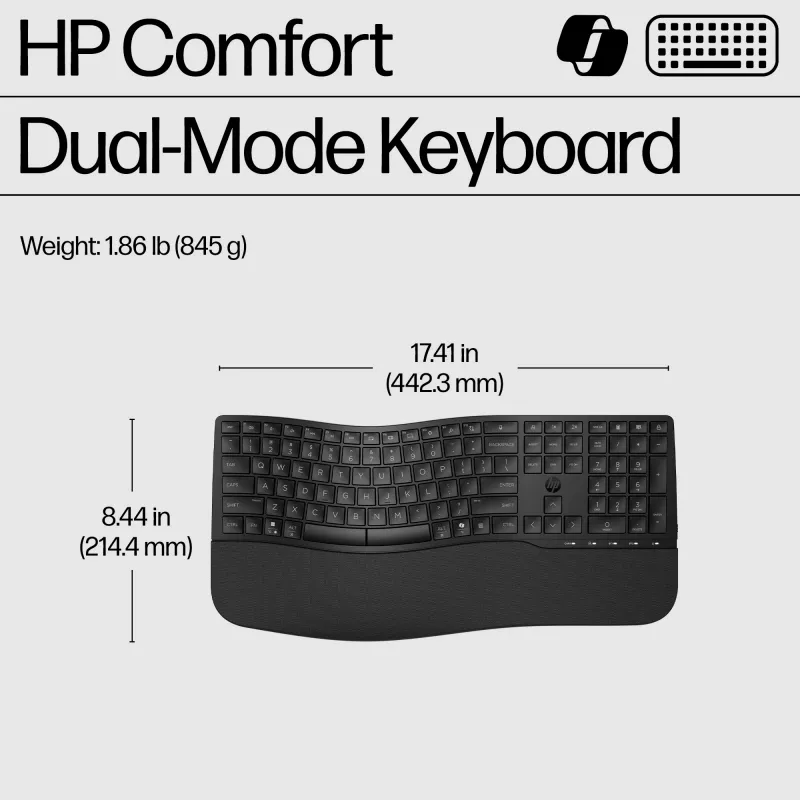 HP 680 Comfort kaherežiimiline klaviatuur, täissuuruses (100%), juhtmevaba, RF juhtmevaba + Bluetooth, QWERTY, must