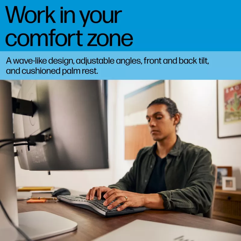 HP 680 Comfort kaherežiimiline klaviatuur, täissuuruses (100%), juhtmevaba, RF juhtmevaba + Bluetooth, QWERTY, must