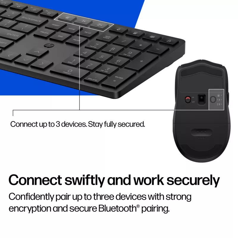 Klaviatuuri ja hiire komplekt KINGSTON 490C — täismõõdus juhtmevaba klaviatuur (RF + Bluetooth), must, kaasas hiir