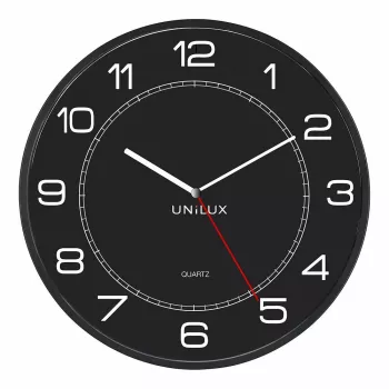 Seina-/lauakell Unilux 400094568 — Kvarts, ümmargune, must, 57,5 cm läbimõõt, patarei (AA)