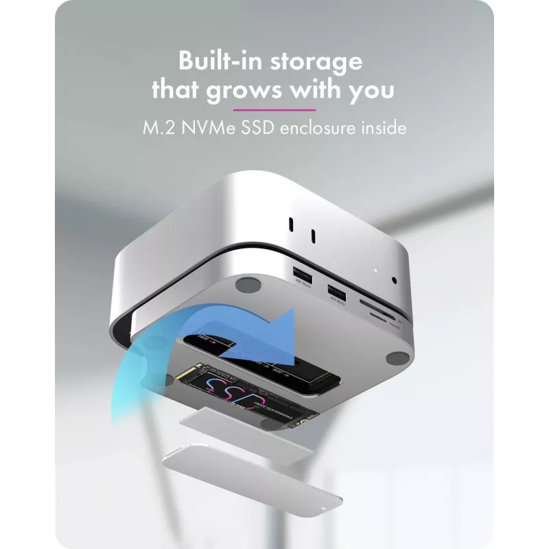 ICY BOX 7-ühes USB USB-C dokkimisjaam M.2 NVMe pesaga, SSD, mälukaart, M.2, 4 TB, USB 3.2 Gen 2 (3.1 Gen 2) USB-C, hõbedane, alumiinium