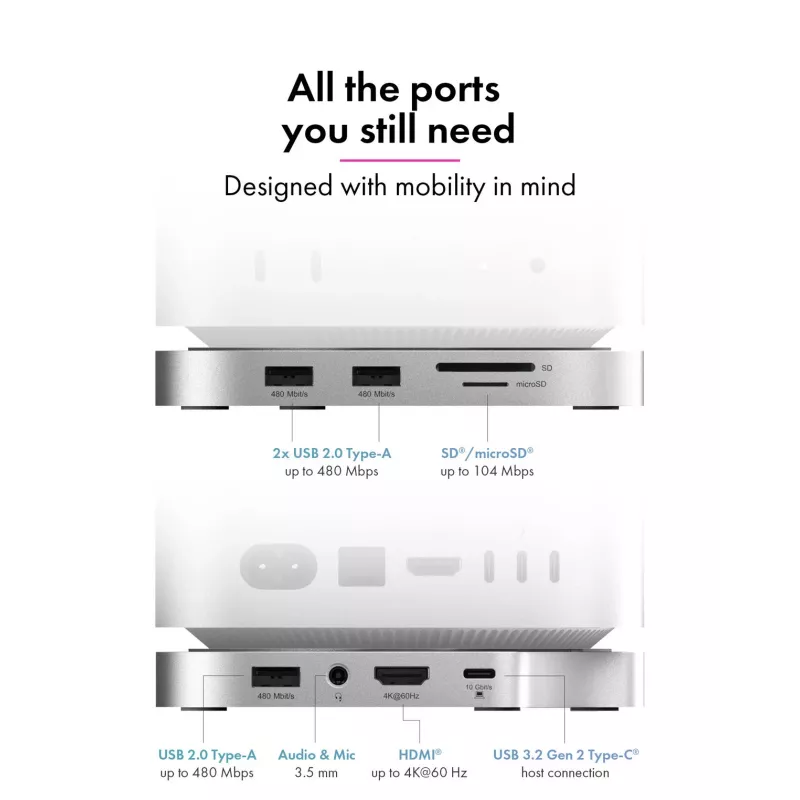 ICY BOX 7-ühes USB USB-C dokkimisjaam M.2 NVMe pesaga, SSD, mälukaart, M.2, 4 TB, USB 3.2 Gen 2 (3.1 Gen 2) USB-C, hõbedane, alumiinium