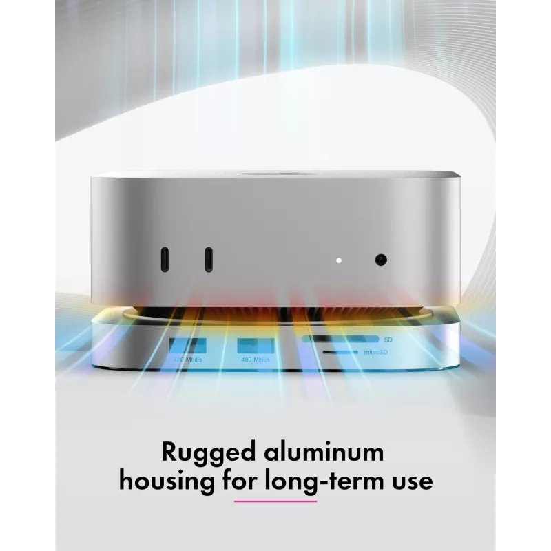 ICY BOX 7-ühes USB USB-C dokkimisjaam M.2 NVMe pesaga, SSD, mälukaart, M.2, 4 TB, USB 3.2 Gen 2 (3.1 Gen 2) USB-C, hõbedane, alumiinium