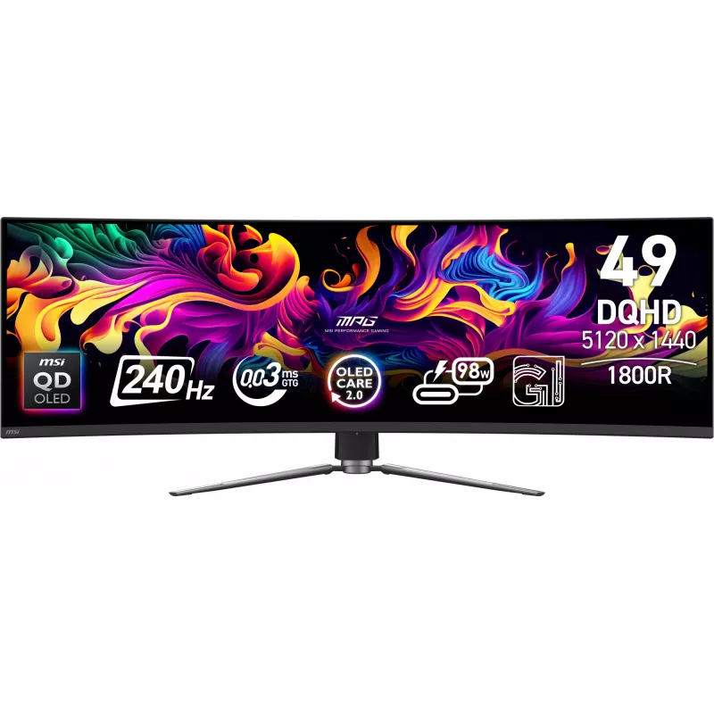 MSI MPG 491CQPX QD-OLED arvutikuvar 124,5 cm (49 tolli) 5120 x 1440 pikslit Dual QHD Must
