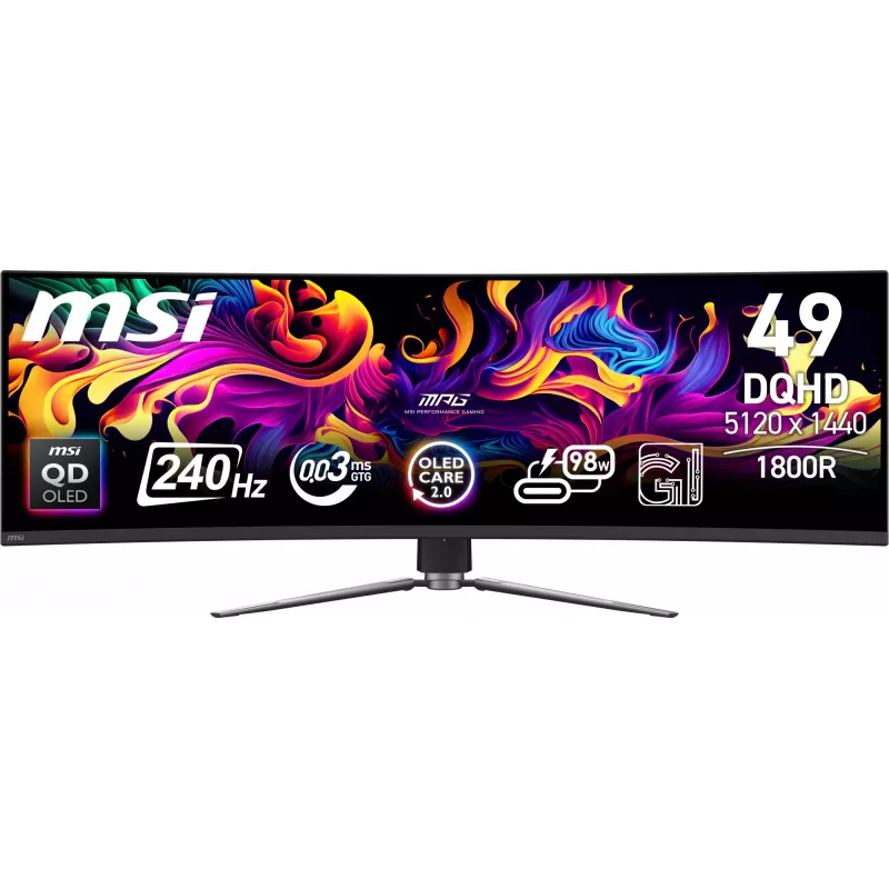 MSI MPG 491CQPX QD-OLED arvutikuvar 124,5 cm (49 tolli) 5120 x 1440 pikslit Dual QHD Must