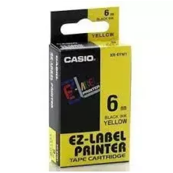 Sildilint CASIO XR-6YW1 — 6 mm x 8 m, must tekst kollasel, must kassett