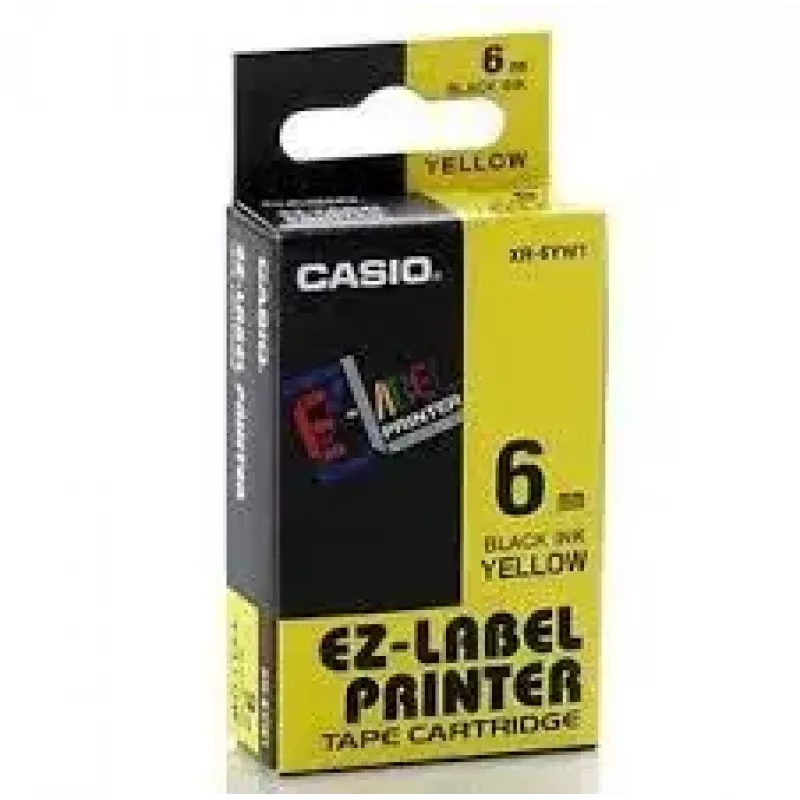 Sildilint CASIO XR-6YW1 — 6 mm x 8 m, must tekst kollasel, must kassett