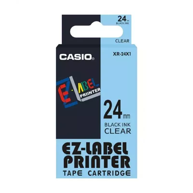 Sildilint CASIO XR-24X1 — must läbipaistval, 24 mm × 8 m